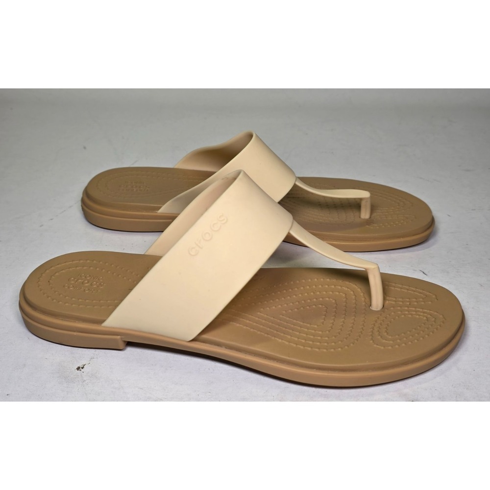 Crocs Tulum Women's Sandals Size 8 Beige Tan Flip Flop Slides Thong Slip On Shoe